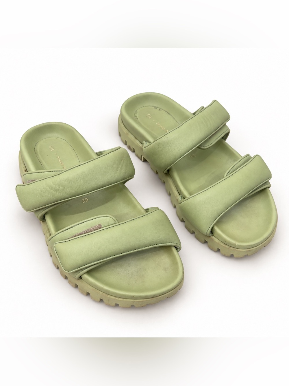 Gia Borghini Light Olive Green Dual-Strap Slide Sandals